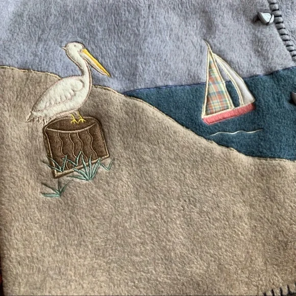 Vintage Fleece Top Shirt Shacket Medium Oversized Nautical Lighthouse Coastal - Picture 16 of 16